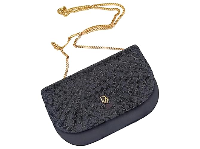 Christian Dior vintage satin and lace shoulder bag Black Silk Cloth  ref.1097832