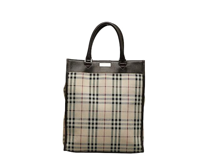 Burberry Bolso tote vertical House Check Beige Lienzo  ref.1097931