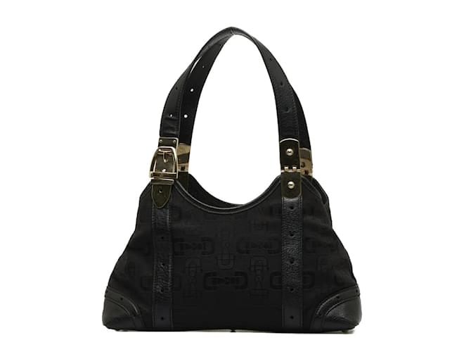 Bolso de mano de lona y cuero Gucci Horsebit 145761 en muy buen estado Negro Lienzo  ref.1097965