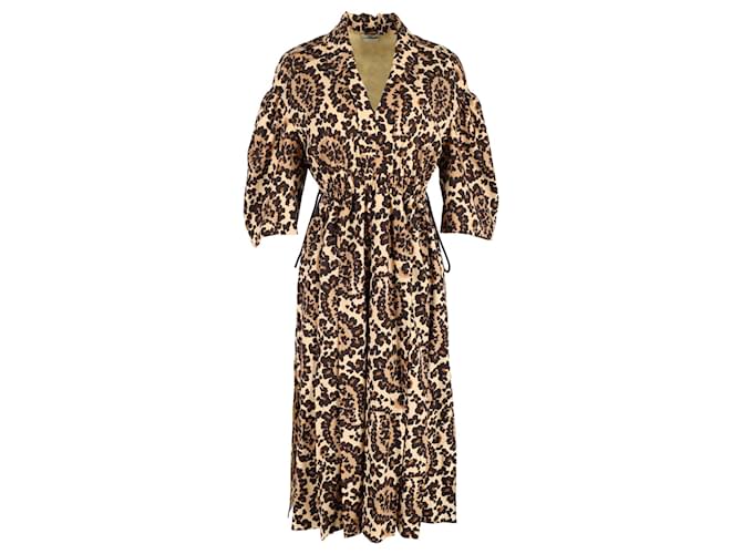 Fendi Leopard-Print V-Neck Midi Dress in Brown Polyester  ref.1098146