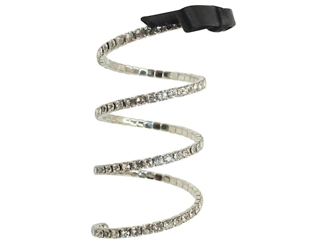 Brazalete en espiral con diamantes de imitación y cinta de Miu Miu en metal plateado Plata  ref.1098151