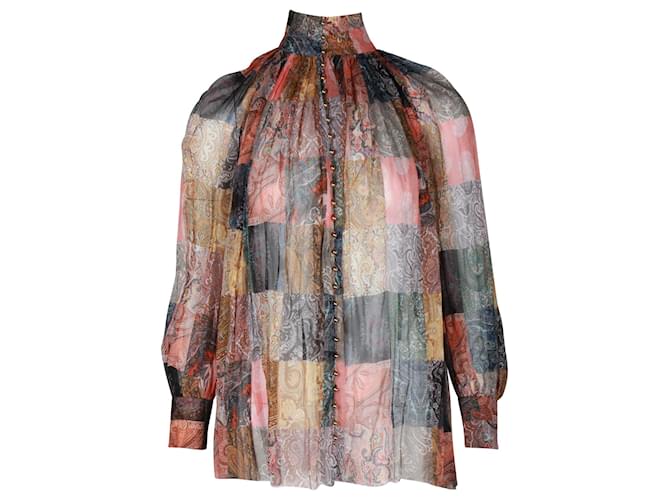 Blusa estampada con ribetes de celosía Ninety-Six de Zimmermann en gasa de mezcla de lino y seda multicolor  ref.1098153