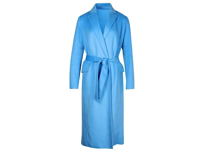 Cappotto Maje in feltro spazzolato con cintura in lana blu  ref.1098172