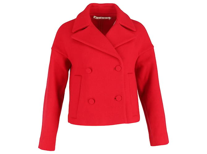 Marni lined Breasted Cropped Jacket in Red Wool  ref.1098173