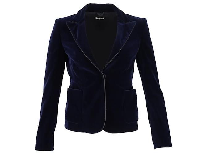 Miu Miu Leather-Trimmed Blazer in Navy Blue Velvet  ref.1098189