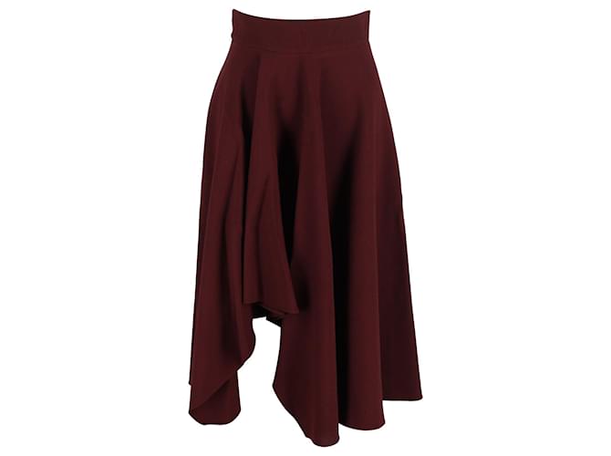 Alexander McQueen Fluted Crepe Midi Skirt in Burgundy Wool Dark red  ref.1098193