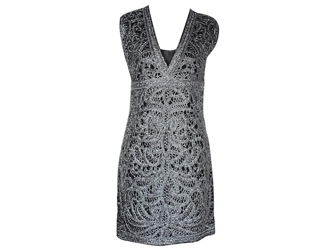 Maje V-neck Mini Dress in Silver Polyester Silvery Metallic  ref.1098202