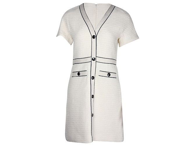 Minivestido Maje Bouclé-Tweed em Algodão Creme Branco