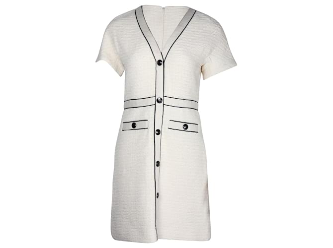 Maje Bouclé-Tweed Mini Dress in Cream Cotton White  ref.1098203