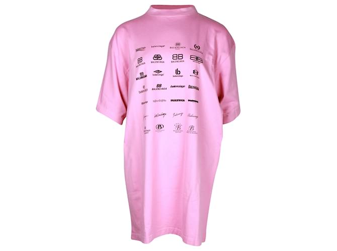 T-shirt oversize con stampa loghi degli archivi Balenciaga in cotone rosa  ref.1098213