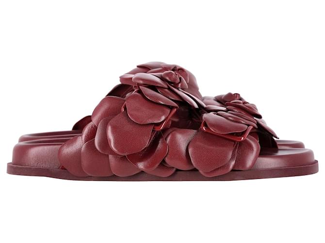 Valentino Garavani Atelierschuhe 03 Rose Edition Slide-Sandalen aus burgunderrotem Leder Bordeaux  ref.1098220