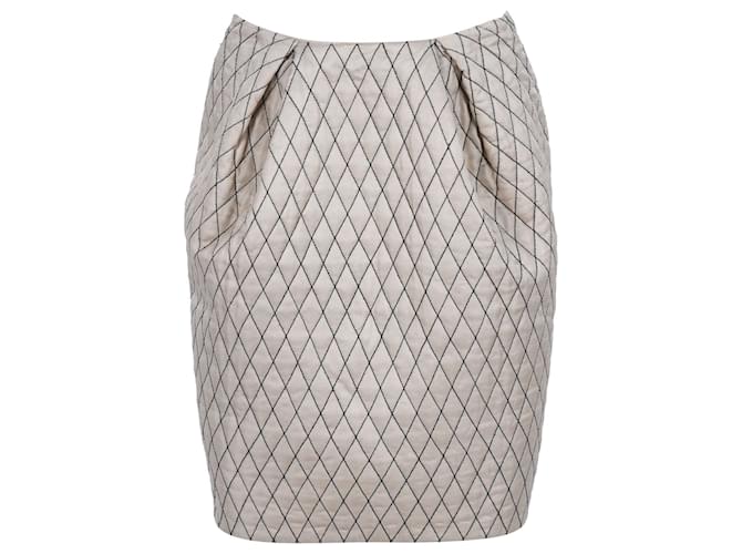 Falda de tubo con acolchado de diamantes de Zac Posen en seda color crudo Blanco  ref.1098227
