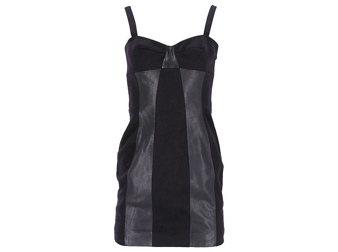 Joseph Panel Corset Dress in Black Wool and Leather