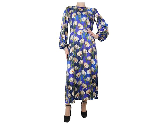 Autre Marque Robe midi imprimée florale en soie bleue - taille UK 12  ref.1098241