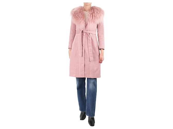 Autre Marque Pink dusty Mongolian fur shearling trim coat - size XS Cotton  ref.1098242