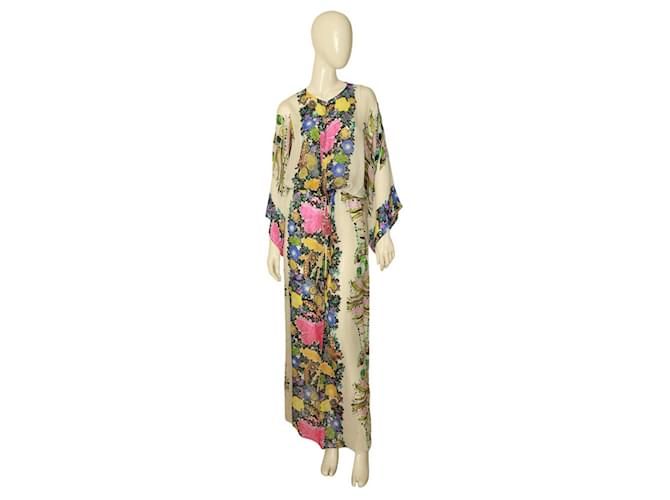 Roberto Cavalli Floral Multicolor 100% Silk Maxi Kaftan Style Long Dress size 38 Multiple colors  ref.1098249