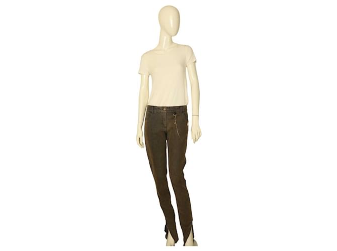 Stella Mc Cartney Stella McCartney Pantalon en jean slim avec poignets zippés en denim gris noir Taille du pantalon 42  ca Coton Gris anthracite  ref.1098250