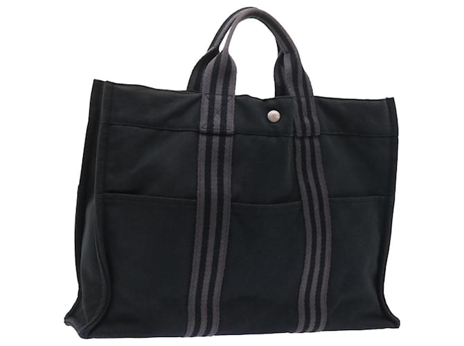 Hermès HERMES Fourre ToutMM Hand Bag Canvas Black Gray Auth 55454 Grey Cloth  ref.1098295