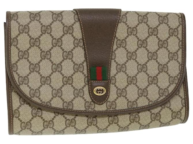 GUCCI GG Supreme Web Sherry Line Clutch Bag Beige Rot 156 01 030 Auth bs8747  ref.1098324