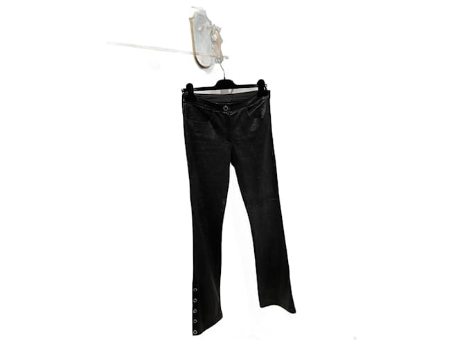 Chanel Pantalones, polainas Negro Piel de cordero  ref.1098417