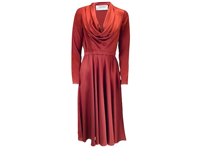 Prabal Gurung Maroon Long Sleeved Silk Midi Dress