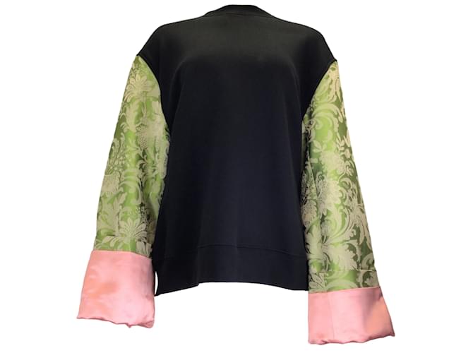 Dries van Noten Noir / vert / Sweat-shirt Haxo rose à manches en jacquard mixte Coton Multicolore  ref.1098449