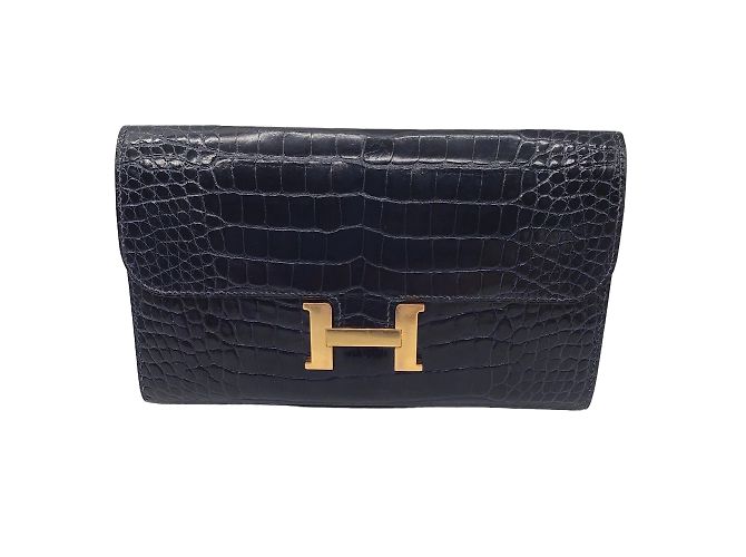 Hermès Hermes Navy Blue Shiny Gator Constance Wallet