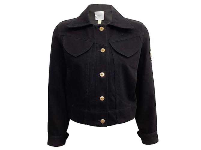 Autre Marque Jaqueta jeans preta Patou com bordado dourado Preto Algodão  ref.1098458