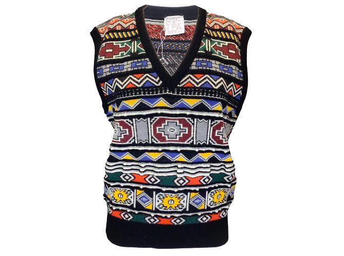 Colete jacquard de malha de lã com múltiplas mangas e decote em V Stella Jean preto Multicor
