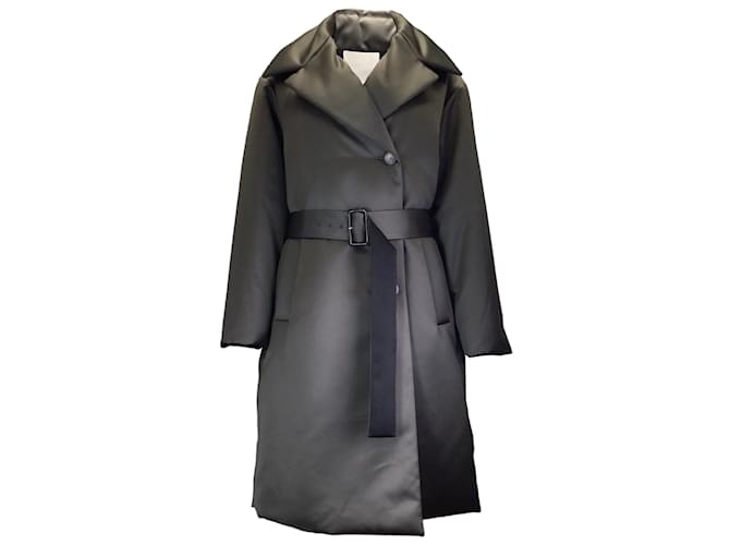 Autre Marque Mantu Charcoal Grey 2022 Belted Padded Satin Coat Polyester  ref.1098466