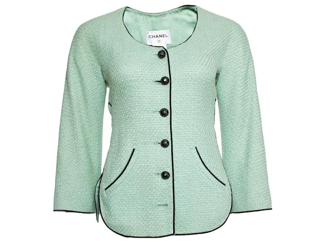 Chanel, jaqueta verde com cinto Algodão  ref.1098470