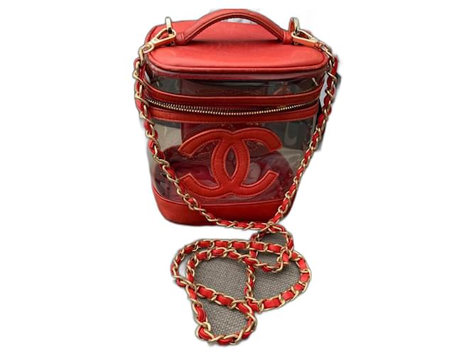 Chanel Sac en vinyle Cuir Rouge  ref.1098471