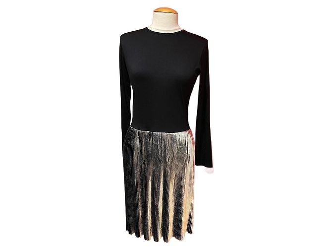 Agnès b. Kleid Schwarz Silberne Streifen Plissee