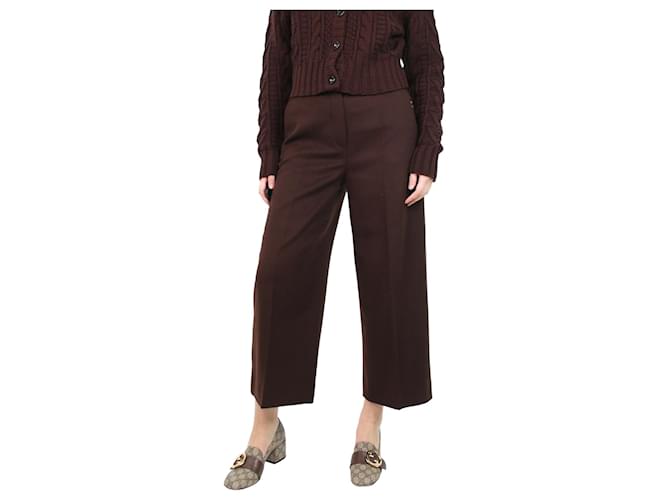 Autre Marque Brown cropped wide-leg wool trousers - size UK 10  ref.1098516
