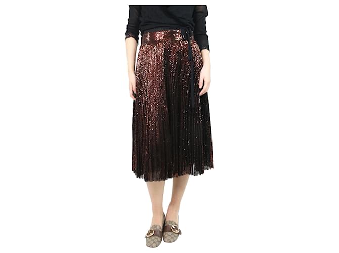 Dolce & Gabbana Brown sequin embellished pleated midi skirt - size UK 12 Nylon  ref.1098518