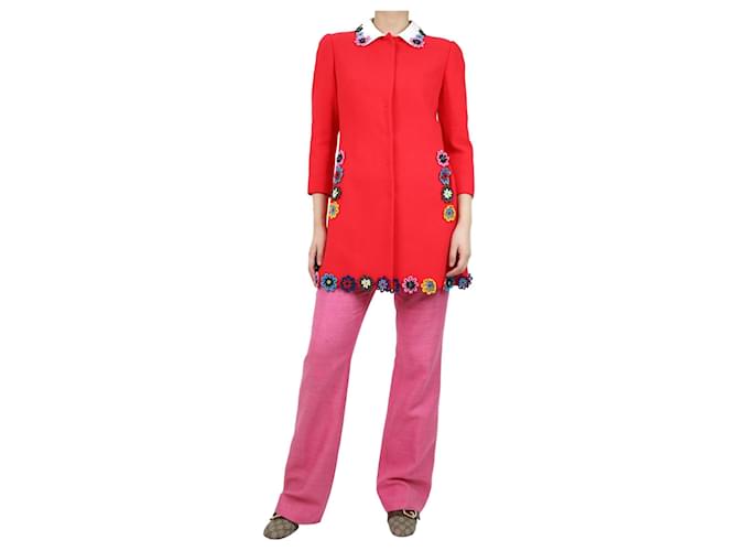 Mary Katrantzou Cappotto in lana con decorazioni floreali rosse - taglia UK 8 Rosso  ref.1098519