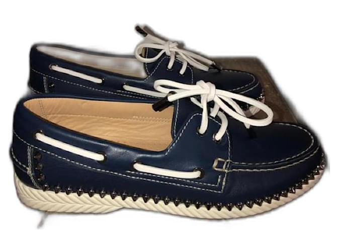 Christian Louboutin Loafers Slip ons Navy blue Leather  ref.1098540