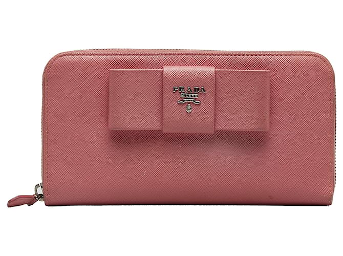 Prada Pink Saffiano Fiocco Bogen Lange Brieftasche Leder Kalbähnliches Kalb  ref.1098583