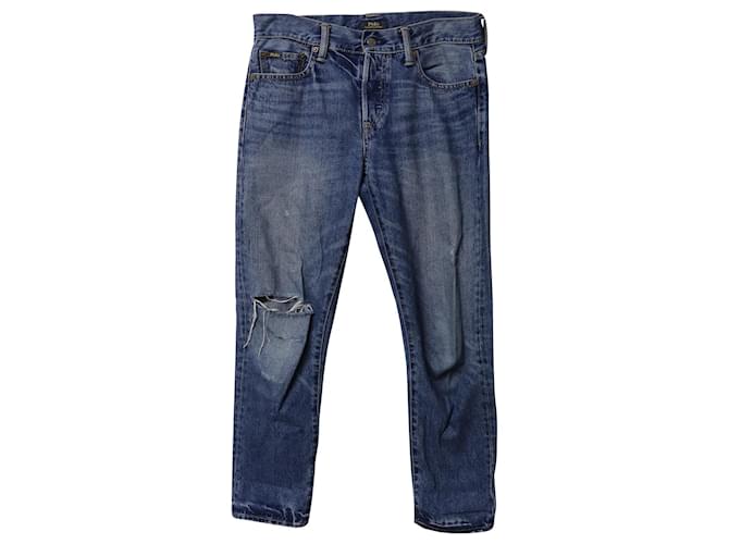 Polo Ralph Lauren Distressed Boyfriend Jeans in Blue Denim Cotton  ref.1098650