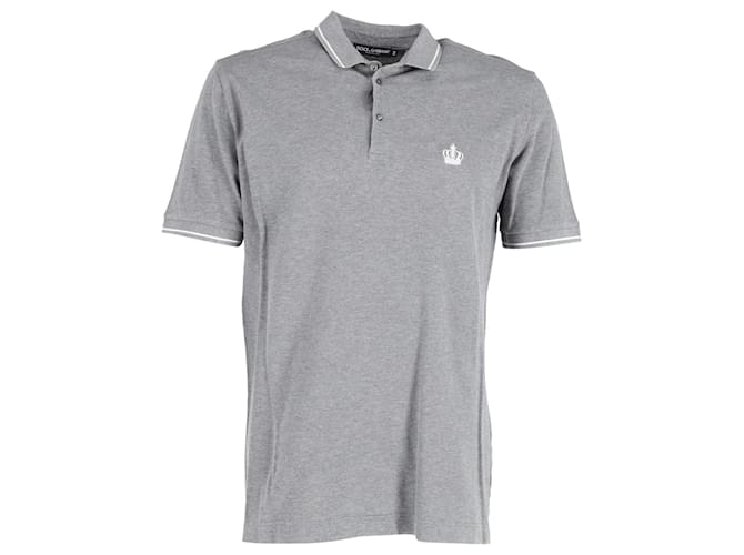 Dolce & Gabbana Polo with Crown Patch in Gray Cotton Grey  ref.1098656