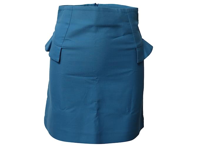 Sandro Sando Paris high waistededed A-Line Mini Skirt in Blue Cotton  ref.1098675