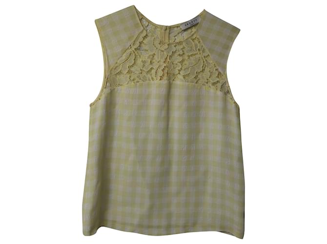 Sandro Paris Checkered and Lace Sleeveless Top in Yellow Cotton   ref.1098681