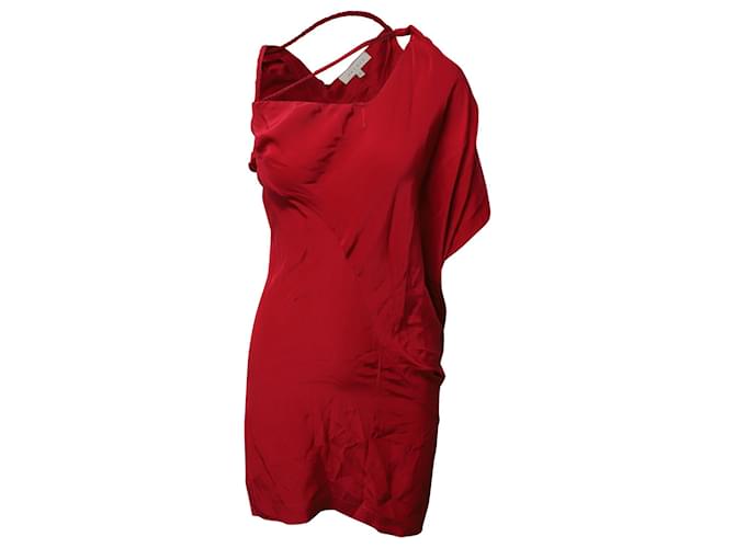 Sandro Paris Drapiertes One-Shoulder-Kleid aus roter Seide  ref.1098684