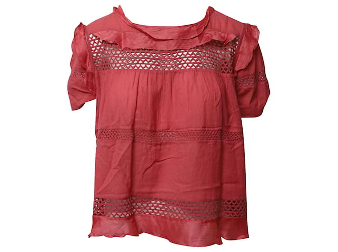 Isabel Marant Etoile Cole Crochet Panel Blouse in Pink Cotton  ref.1098687