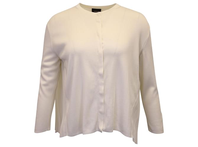 Akris Pleated Sheer Back Cardigan in Cream Cashmere White Wool  ref.1098696