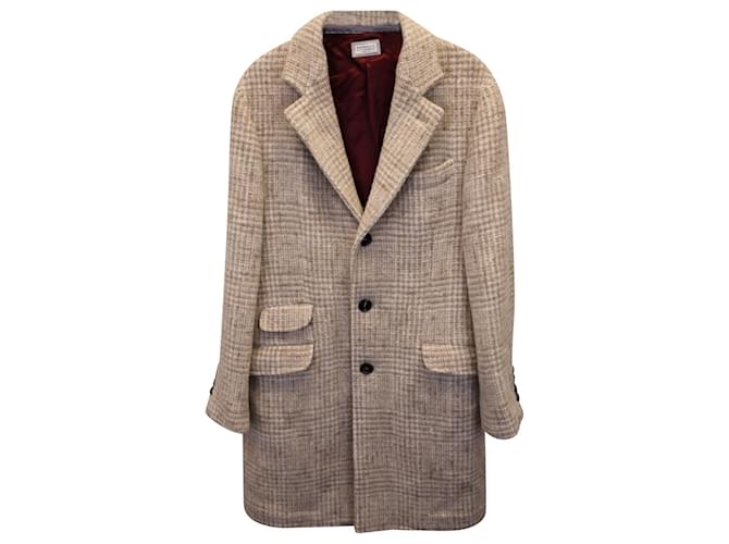 Brunello Cucinelli Checked Coat in Beige Cotton  ref.1098709