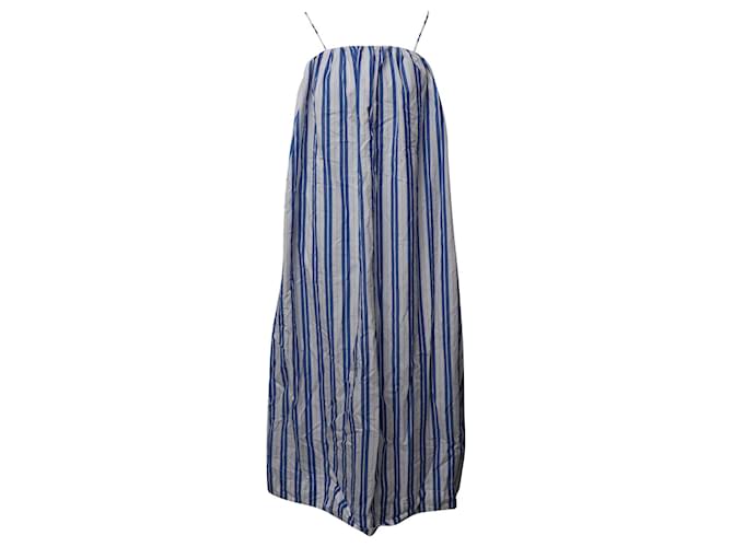 Ganni Aya Striped Maxi Tent Dress in Blue/white cotton  ref.1098729