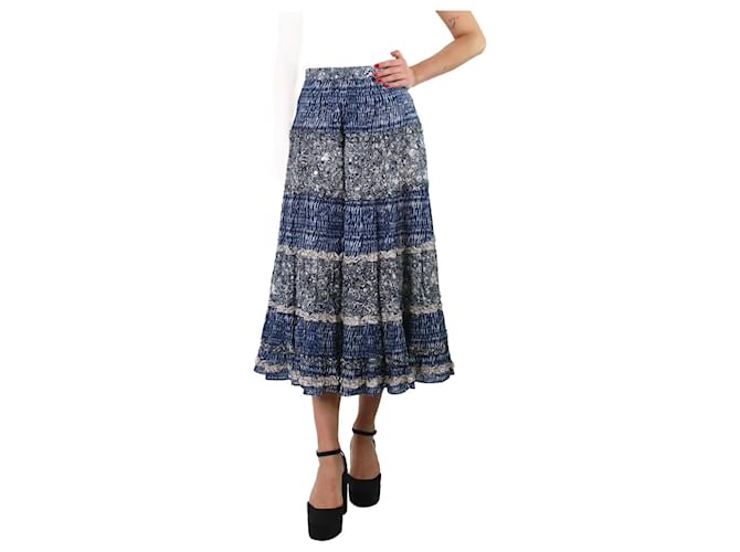 Ulla Johnson Blue printed tiered midi skirt - size UK 12 Cotton  ref.1098733