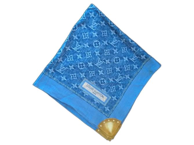 Louis Vuitton Lenços de seda Azul Algodão  ref.1098755