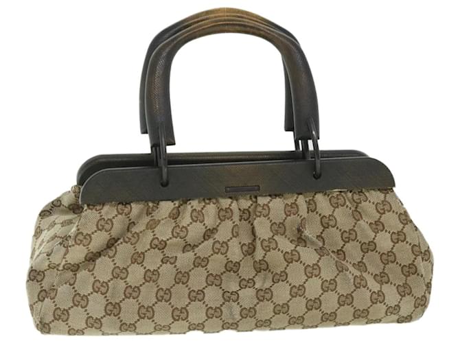 GUCCI GG Canvas Hand Bag Wood Beige Brown 112633 auth 55422 Cloth  ref.1098822